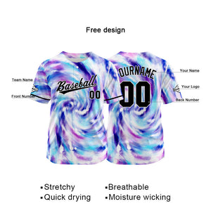Camiseta de béisbol con dise?o personalizado estampado completo color morado y azul
