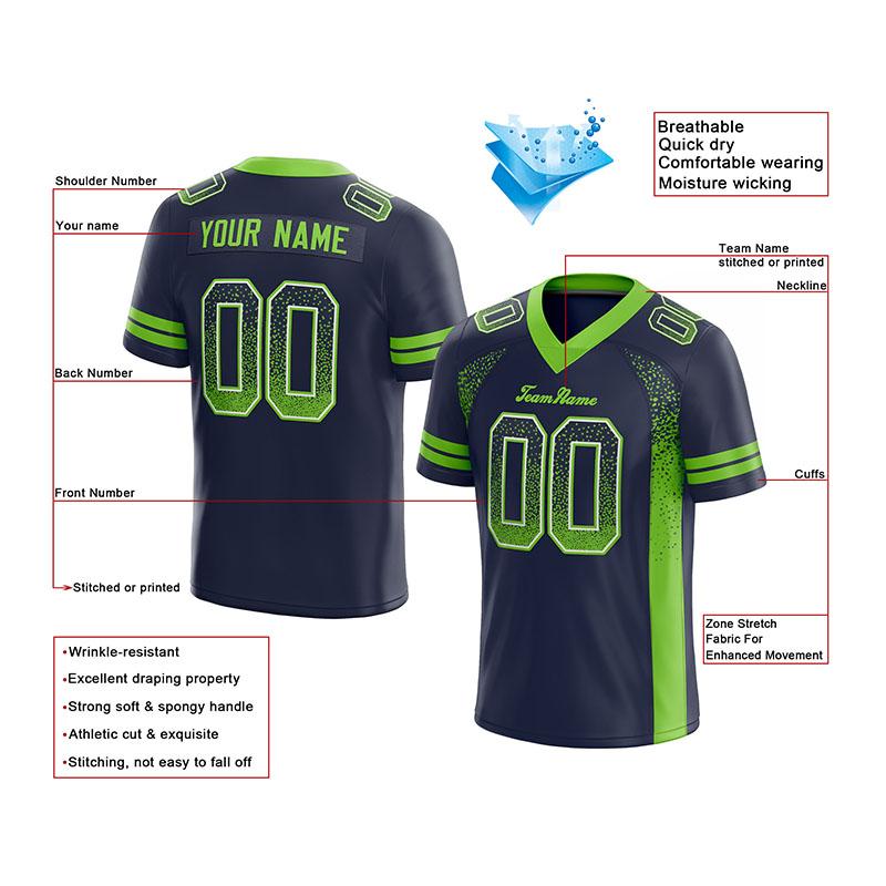 custom authentic drift fashion football jersey neon green-navy mesh