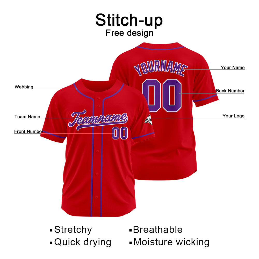 Camiseta de béisbol personalizada con diseño bordado & estilo hip hop & color rojo y morado