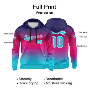 Sudadera con capucha personalizada con degradado para hombre-mujer-niña o niño Estampa tu logotipo-nombre o número en color malva y azul