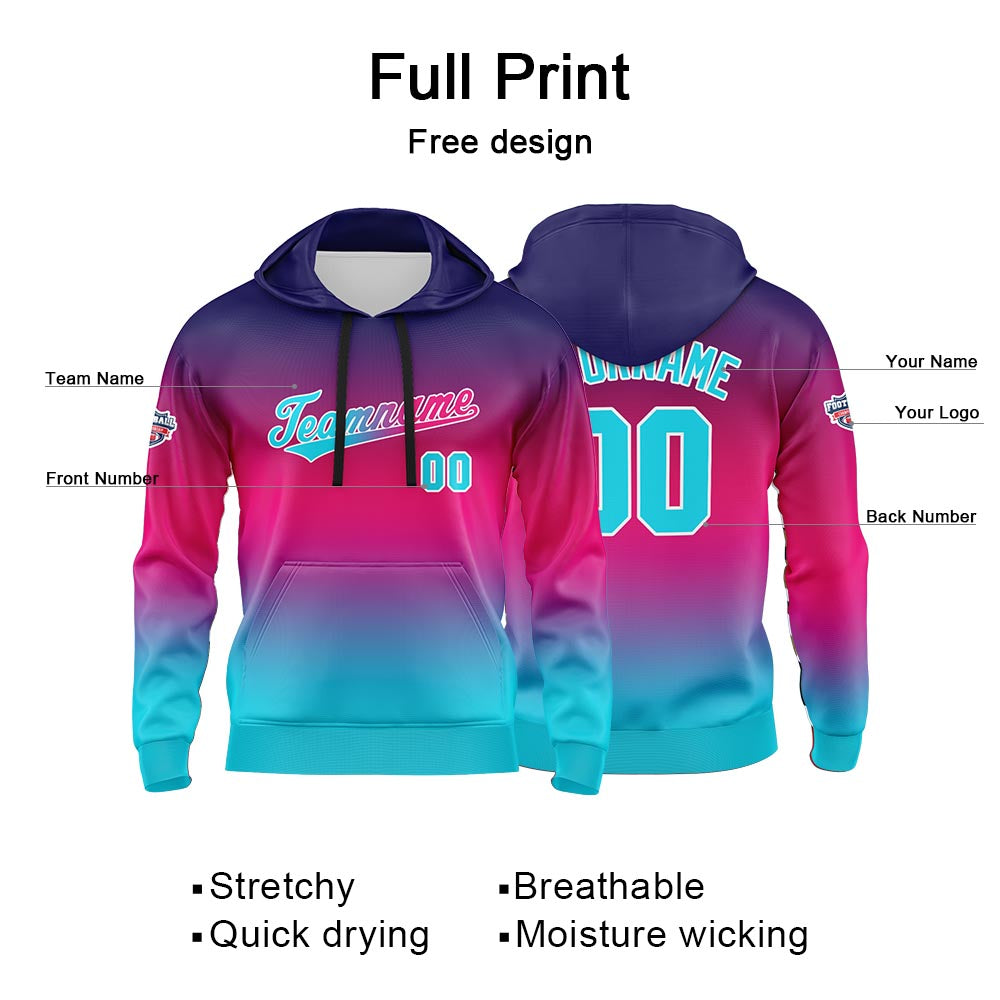 Sudadera con capucha personalizada con degradado para hombre-mujer-niña o niño Estampa tu logotipo-nombre o número en color malva y azul