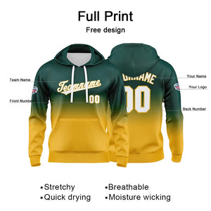 Sudadera con capucha personalizada con degradado para hombre-mujer-niña o niño Estampa tu logotipo-nombre o número Verde oscuro y amarillo