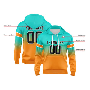 Sudadera con capucha degradada personalizada para hombre-mujer-niña o niño Estampa tu logotipo-nombre o número Color verde azulado y naranja