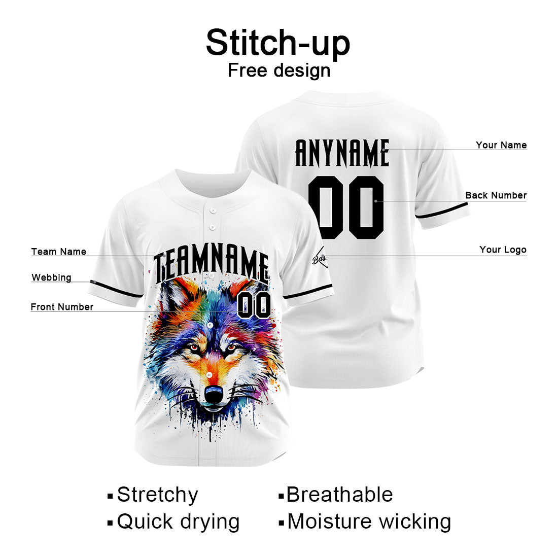 Uniformes de béisbol personalizados Wolf-White de alta calidad para adultos y niños & optimizados para el rendimiento
