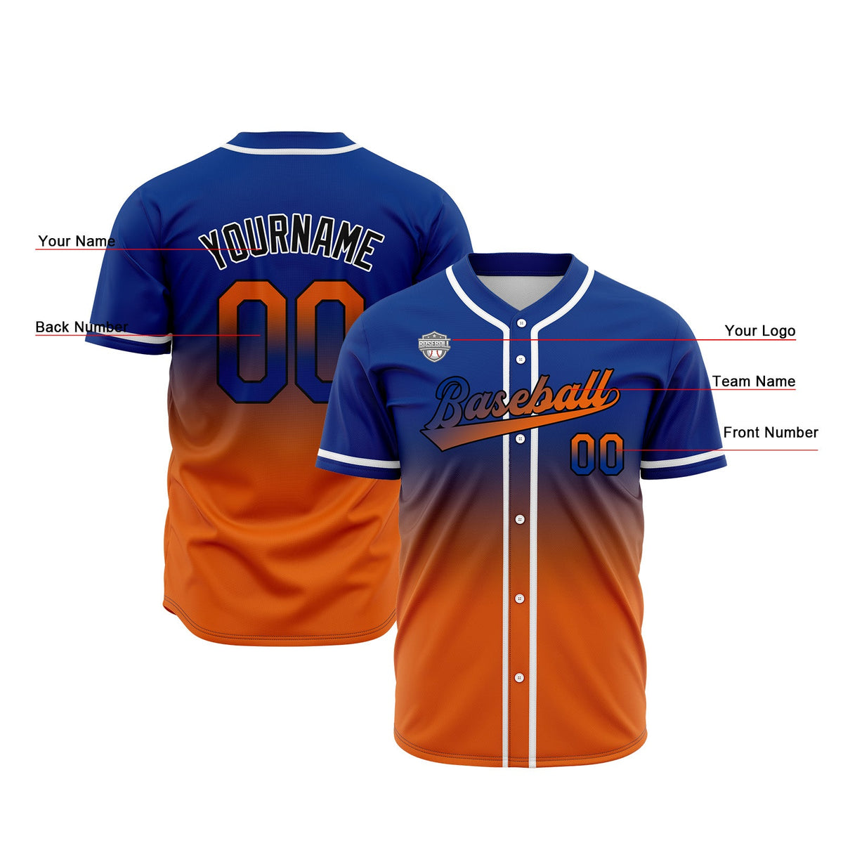Camisetas de béisbol personalizadas con degradado nombre número y logotipo