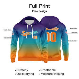 Sudadera con capucha personalizada con degradado para hombre-mujer-niña o niño Estampa tu logotipo-nombre o número en azul claro y naranja