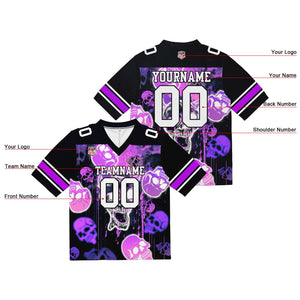 Camiseta de fútbol personalizada con nombre y número del equipo bordados y estampados-estilo grafiti con calavera -Morado