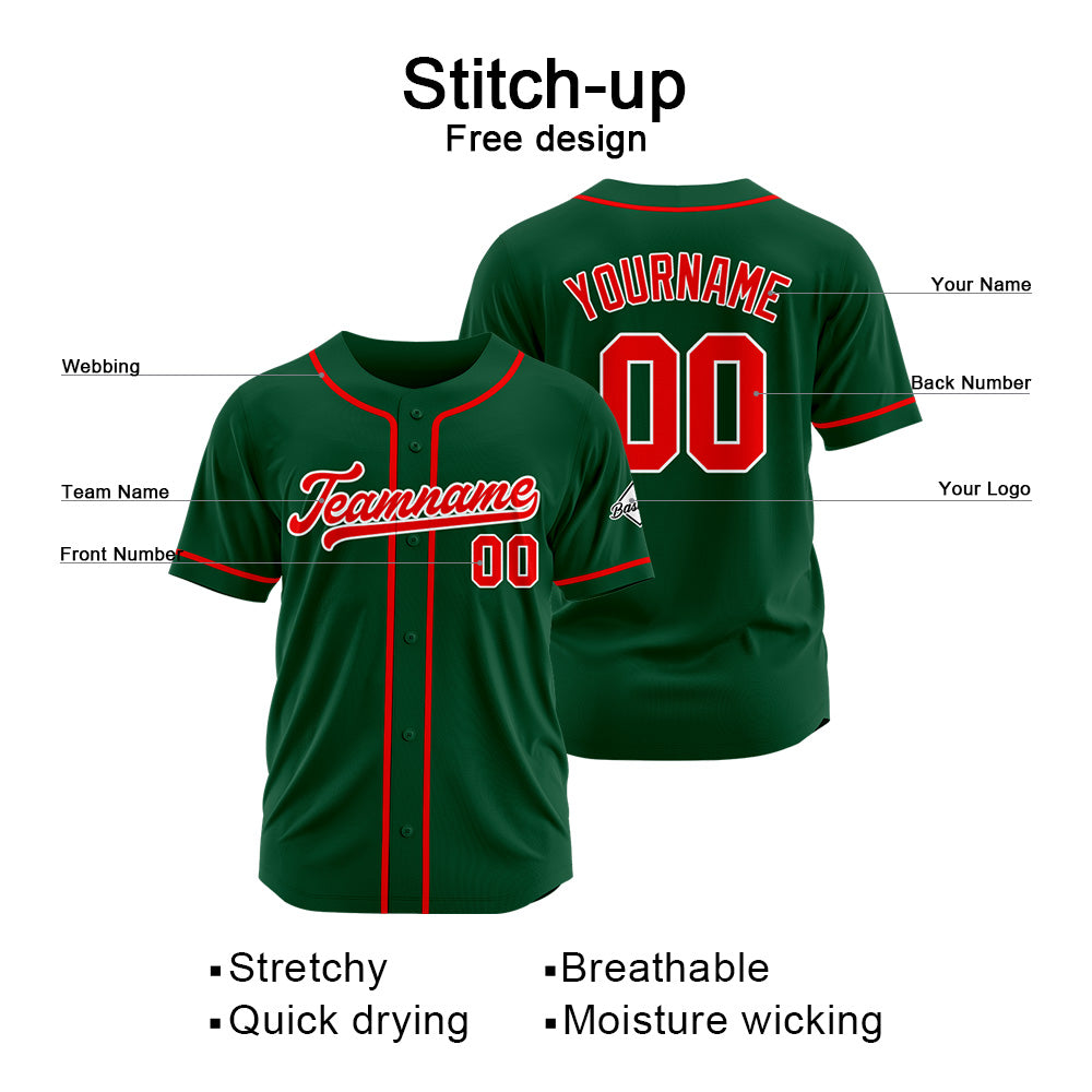 Camiseta de béisbol personalizada con diseño bordado & estilo hip hop & color verde oscuro-rojo