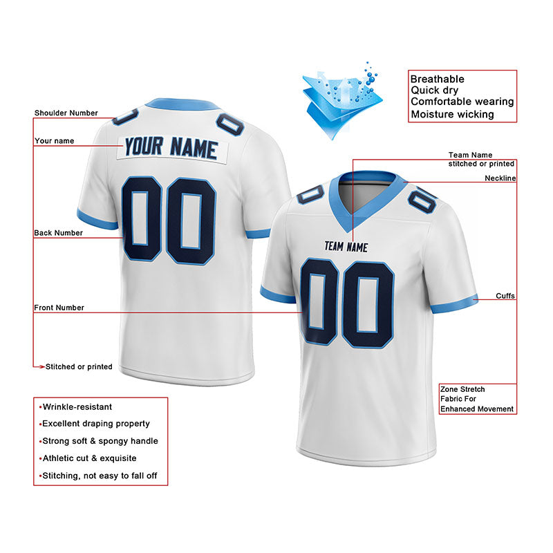custom authentic football jersey white-powder blue-navy mesh
