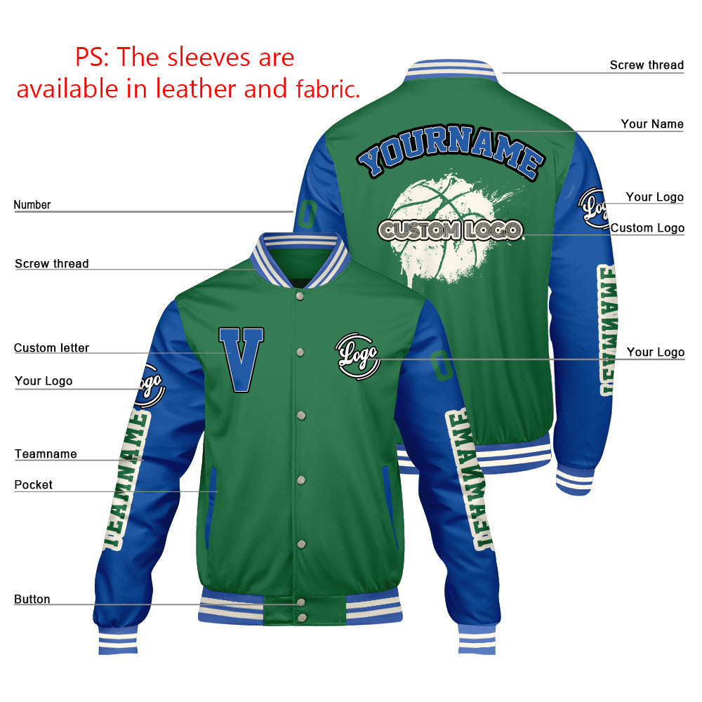 Chaquetas universitarias personalizadas de color verde hierba y azul para hombres & mujeres y jóvenes & Chaquetas Letterman personalizadas