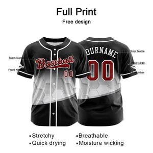 Camiseta de béisbol negra personalizada con botones para hombre mujer adulto y joven Nombre número y logotipo impresos