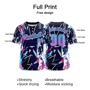 Camiseta de béisbol azul oscuro personalizada con botones para hombre mujer adulto y joven Estampado de nombre número y logotipo