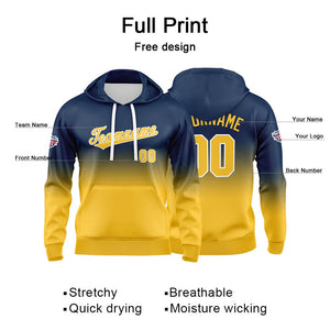 Sudadera con capucha personalizada con degradado para hombre-mujer-niña o niño Estampa tu logotipo-nombre o número Azul marino y amarillo