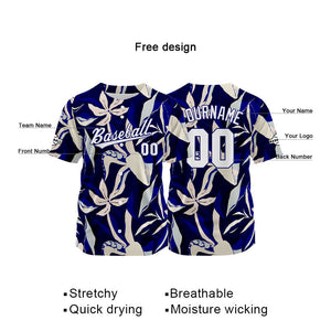Camiseta de béisbol con dise?o personalizado estampado completo color azul marino y crema