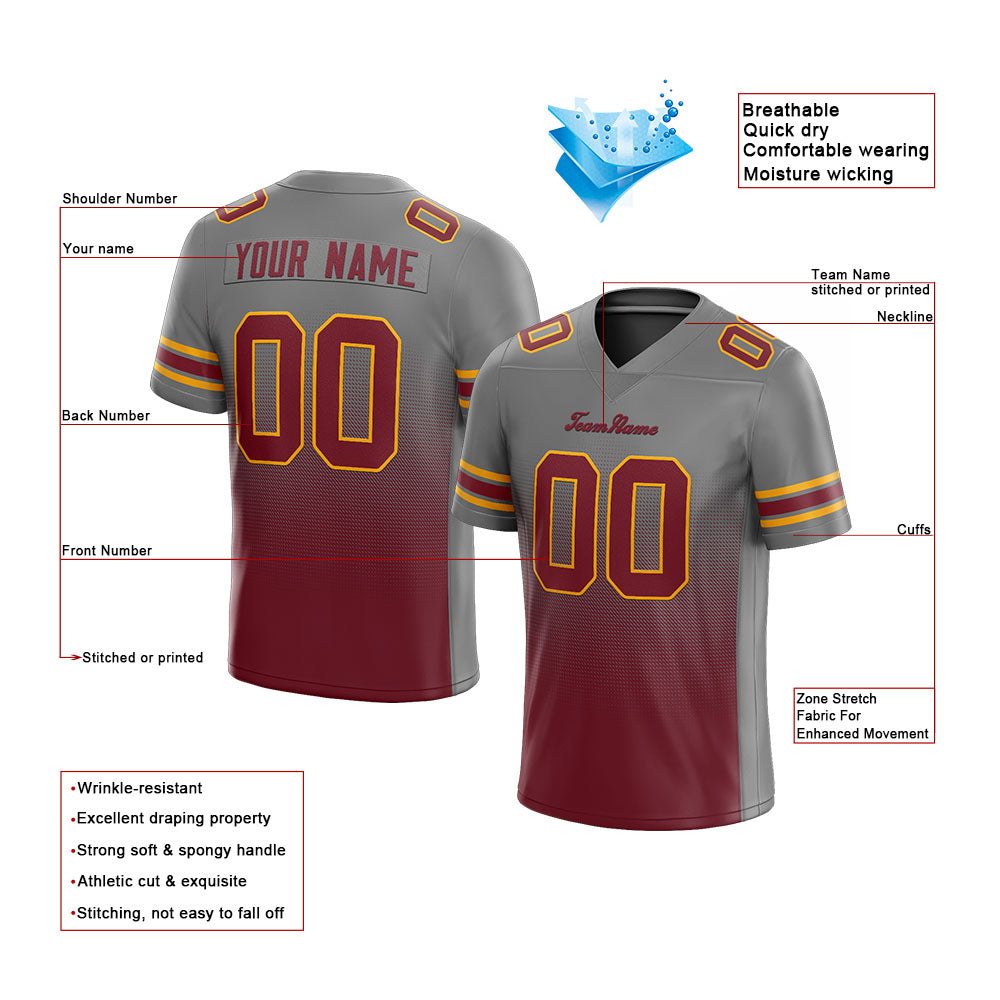 custom authentic gradient fashion football jersey gray-burgundy
