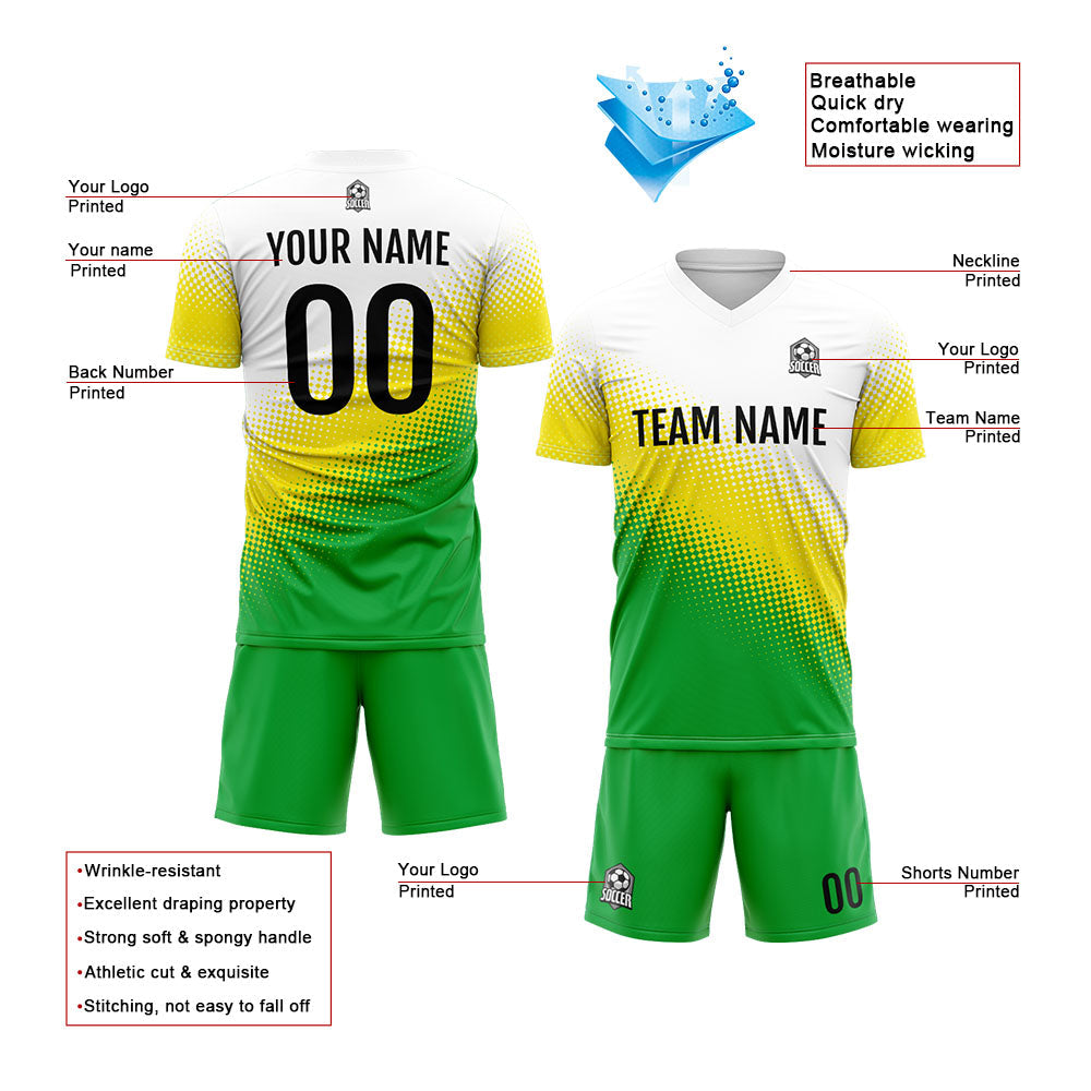 Uniforme de fútbol personalizado para niños y adultos & conjunto personalizado en verde & amarillo y blanco