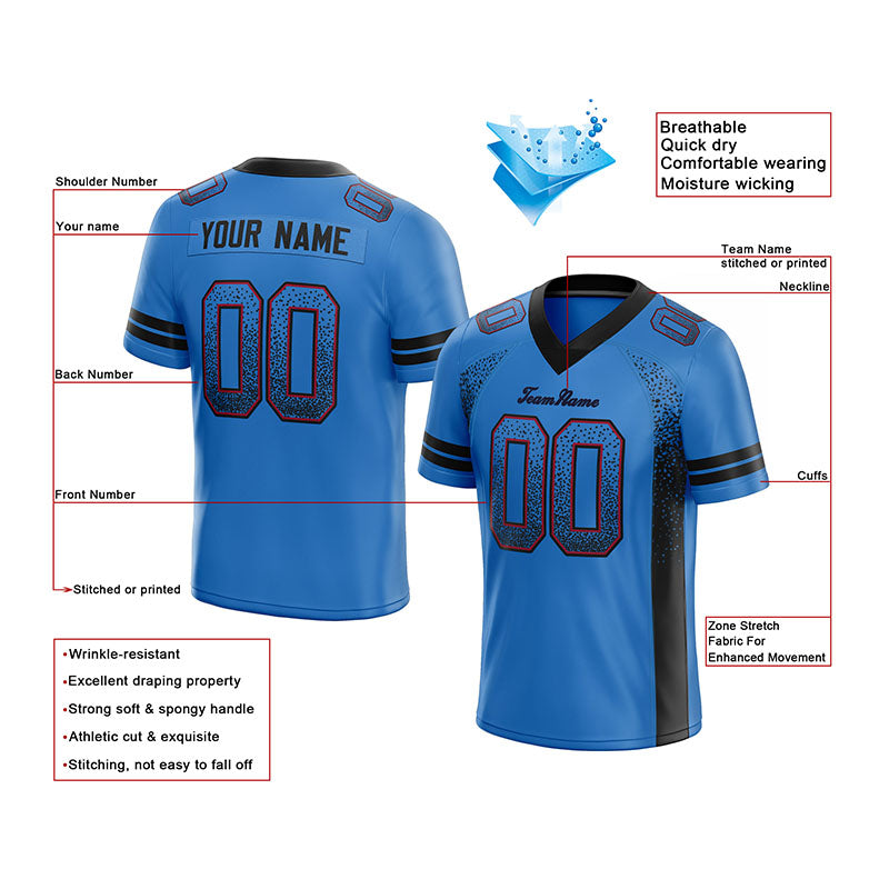 custom authentic drift fashion football jersey light blue-black mesh