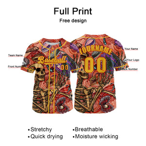 Camiseta de béisbol personalizada roja y amarilla con nombre número y logotipo personalizados