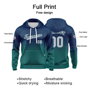 Sudadera con capucha personalizada con degradado para hombre-mujer-niña o niño Estampa tu logotipo-nombre o número Azul marino y verde