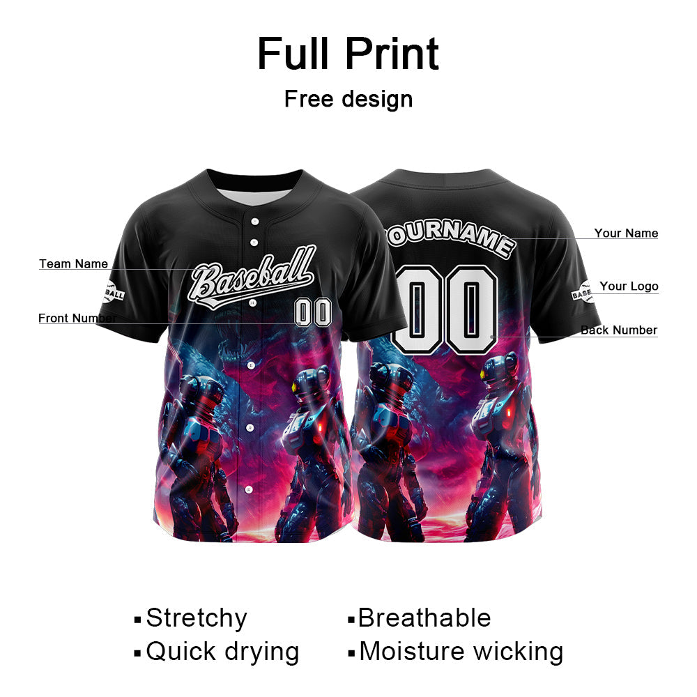 Camiseta de béisbol negra personalizada con botones para hombre mujer adulto y joven Nombre número y logotipo impresos