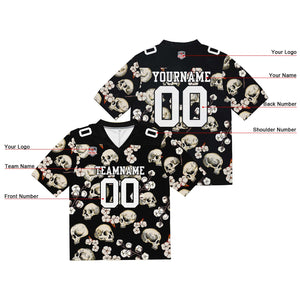 Camiseta de fútbol personalizada con nombre y número del equipo bordados y estampados en forma de calavera negra
