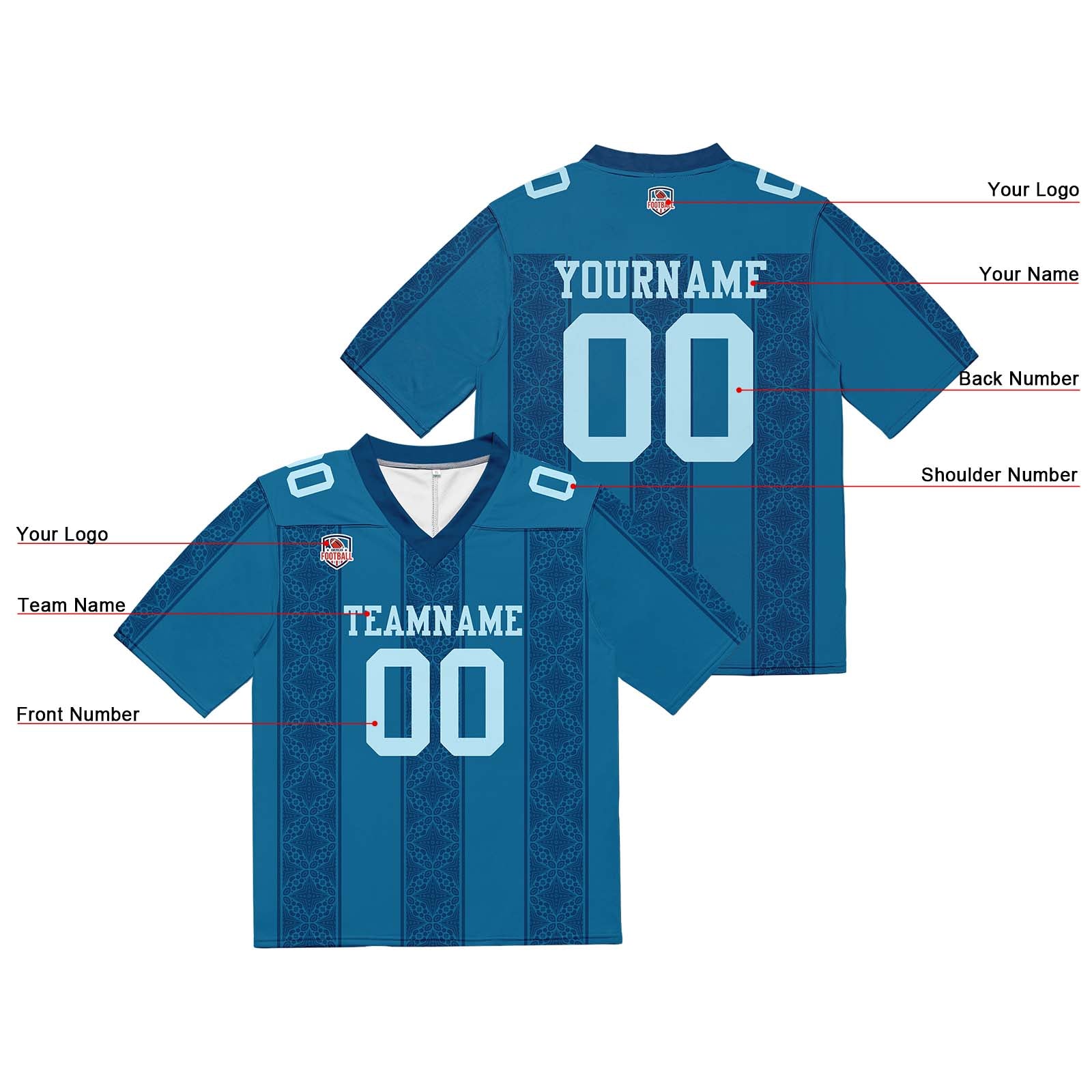 Camiseta de fútbol personalizada con nombre y número del equipo impresos y bordados-color azul marino