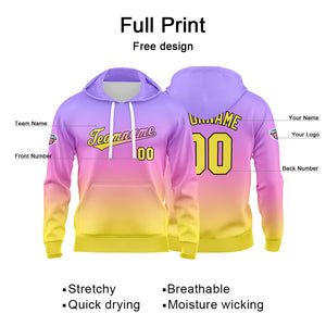 Sudadera con capucha personalizada con degradado para hombre-mujer-niña o niño Estampa tu logotipo-nombre o número en morado-rosa o amarillo