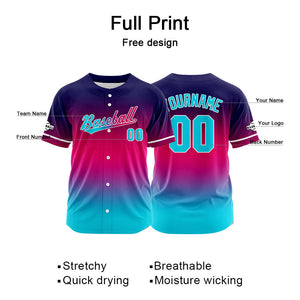 Dise?o personalizado de camiseta de béisbol con estampado completo en azul claro rojo y azul marino