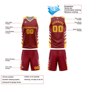 Uniforme de baloncesto personalizado rojo y amarillo con tu logotipo-nombre y número impresos