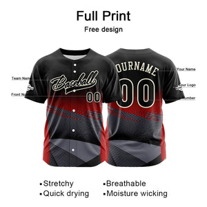Camiseta de béisbol roja personalizada con botones para hombre mujer adulto y joven Estampado de nombre número y logotipo