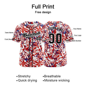 Camiseta de béisbol personalizada roja y azul con botones para hombre mujer adulto y joven Estampado de nombre número y logotipo