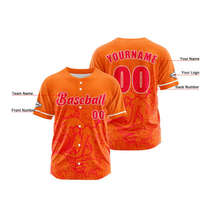 Camiseta de béisbol naranja personalizada con botones para hombre mujer adulto y joven Nombre número y logotipo impresos