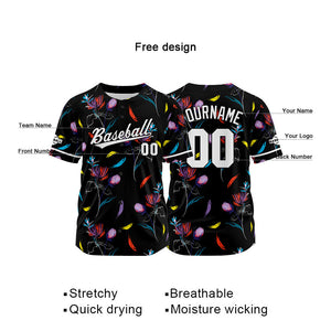 Camiseta de béisbol negra con dise?o personalizado estampado completo