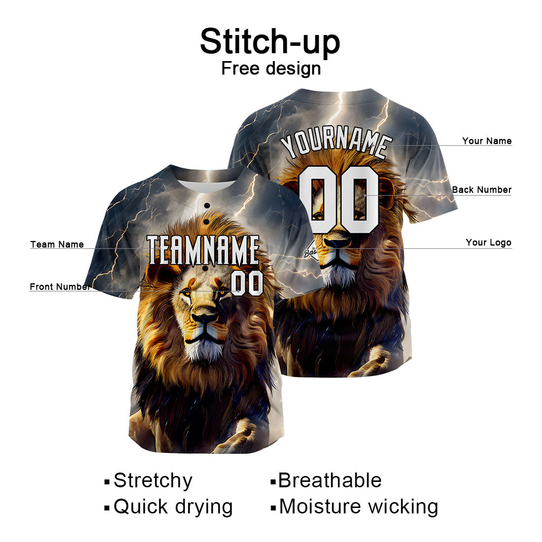 Uniformes de béisbol Lightning Lion personalizados de alta calidad para adultos y niños & optimizados para el rendimiento