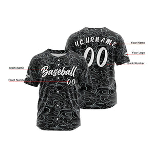 Camiseta de béisbol negra personalizada con botones para hombre mujer adulto y joven Nombre número y logotipo impresos