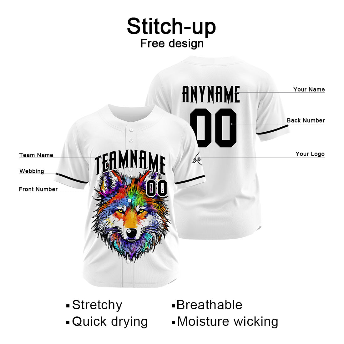 Uniformes de béisbol personalizados Wolf-White de alta calidad para adultos y niños & optimizados para el rendimiento
