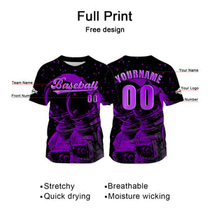 Camiseta de béisbol morada personalizada con nombre número y logotipo personalizados