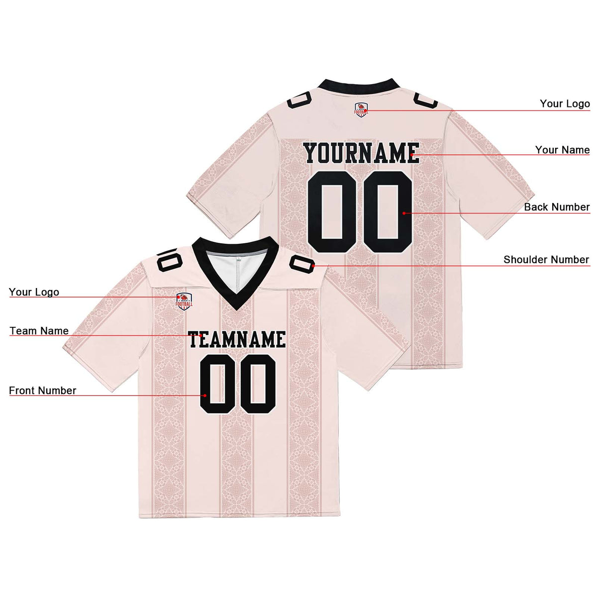 Camiseta de fútbol personalizada con franja estampada con el nombre y el número del equipo -Rosa claro