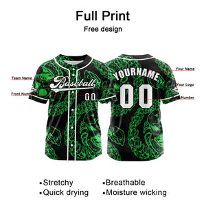 Camiseta de béisbol verde personalizada con botones para hombre mujer adulto y joven Nombre número y logotipo impresos