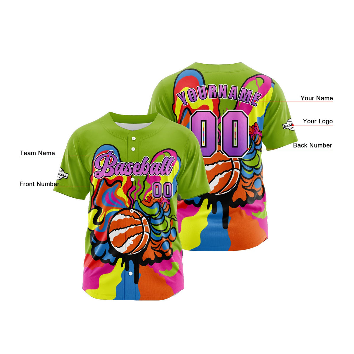 Camiseta de béisbol verde personalizada con botones para hombre mujer adulto y joven Nombre número y logotipo impresos