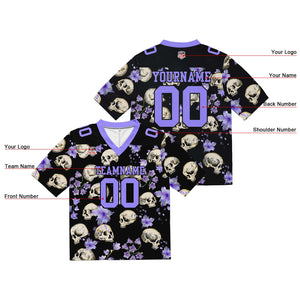 Camiseta de fútbol personalizada con nombre y número del equipo bordados y estampados-calavera morada