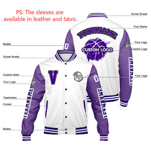 Chaquetas universitarias blancas y moradas personalizadas para hombres & mujeres y jóvenes & Chaquetas Letterman personalizadas