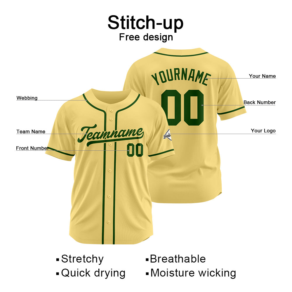Camiseta de béisbol personalizada con diseño bordado & estilo hip hop & color dorado y verde oscuro