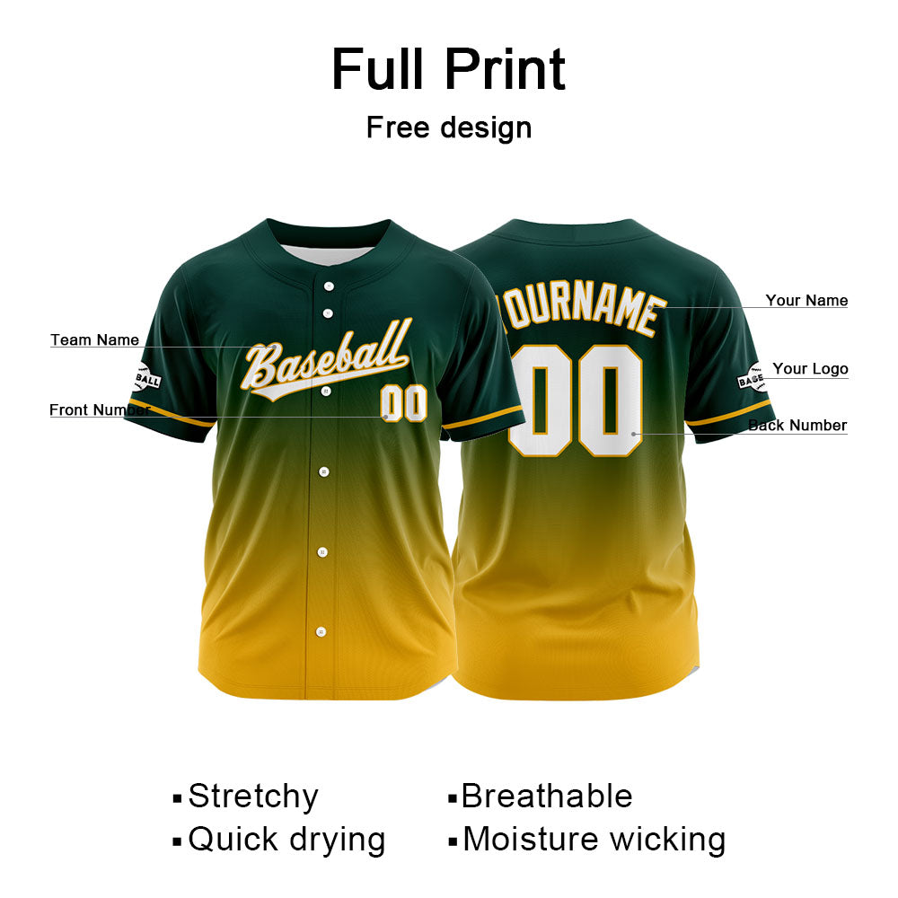 Camiseta de béisbol con dise?o personalizado estampado a todo color amarillo verdoso