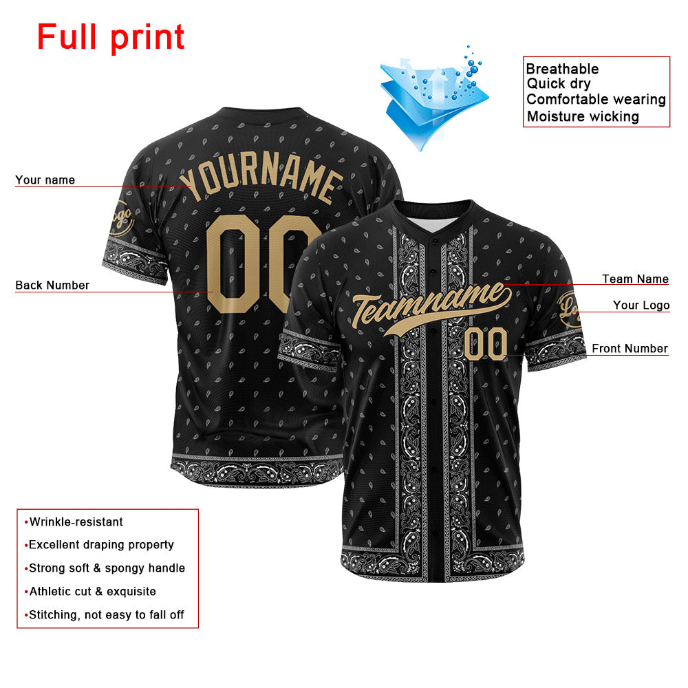 Pa?uelo de béisbol con dise?o personalizado estampado a todo color - Negro