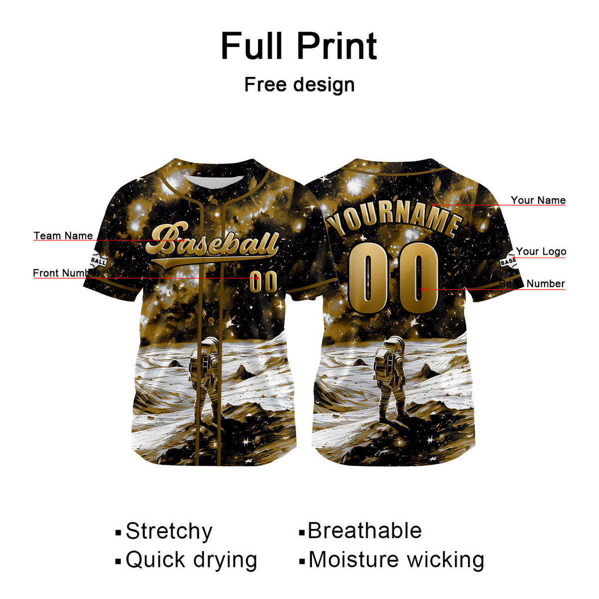Camiseta de béisbol personalizada en color amarillo tierra con nombre número y logotipo personalizados