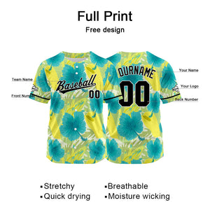 Camiseta de béisbol con dise?o personalizado estampado a todo color verde y amarillo