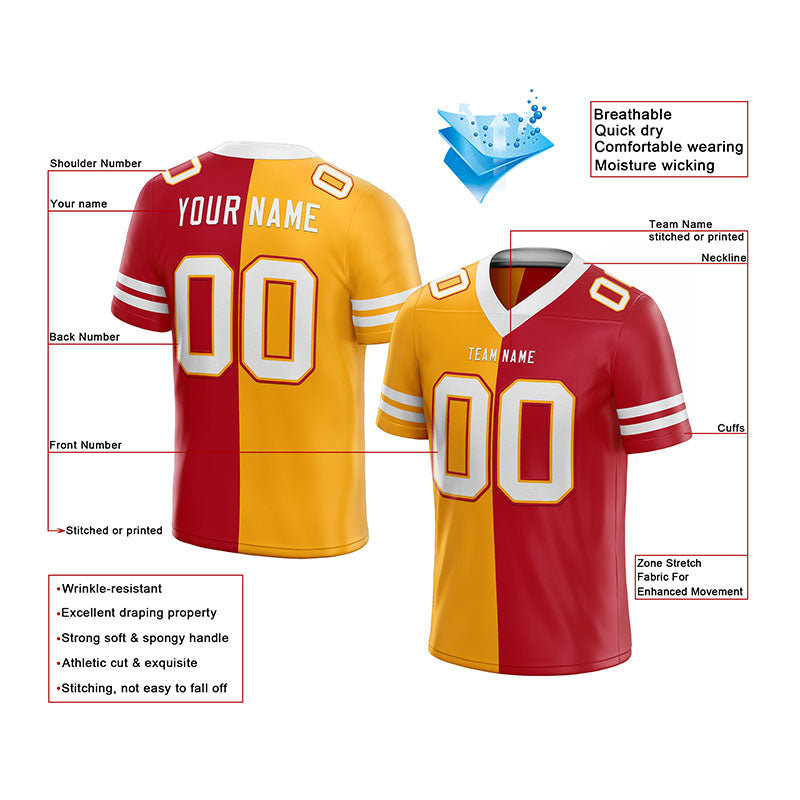 custom authentic split fashion football jersey red-yellow-white mesh