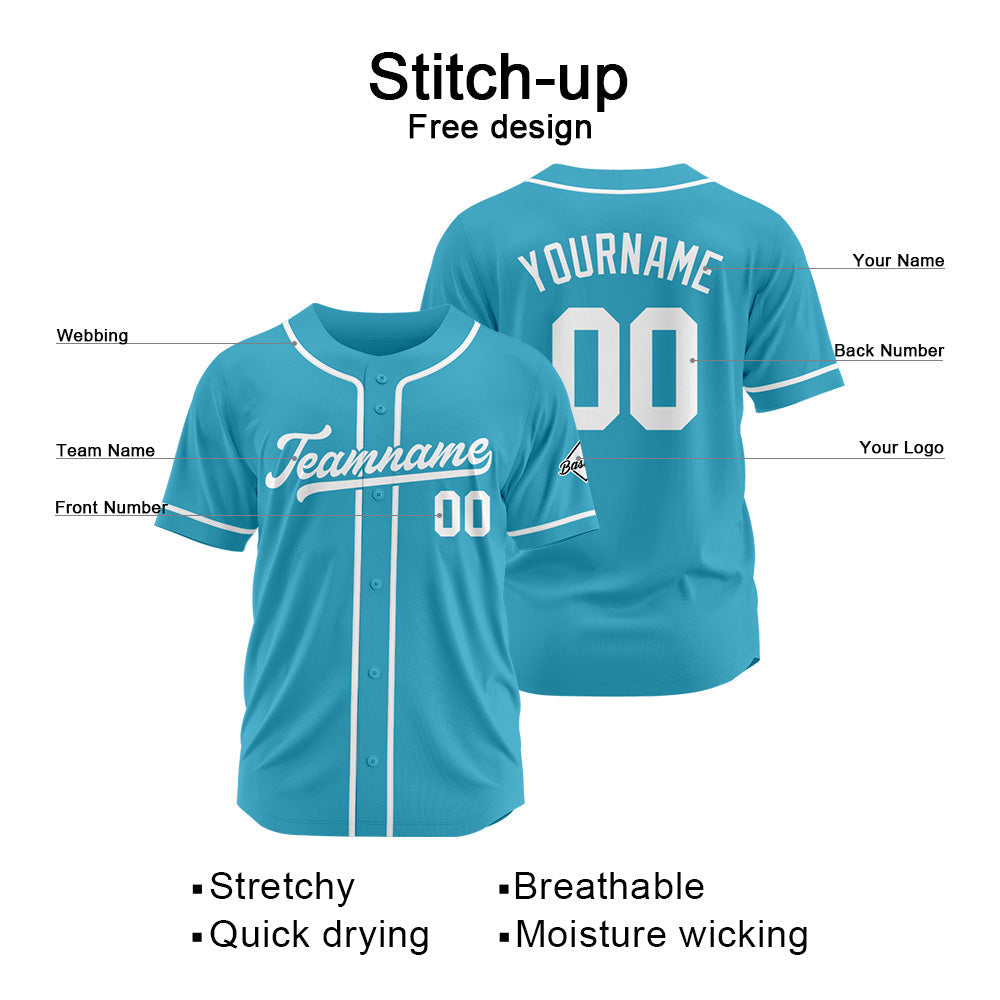 Camiseta de béisbol personalizada con diseño bordado & estilo hip hop & color azul claro y blanco