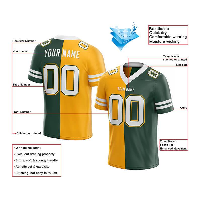custom authentic split fashion football jersey green-yellow-white mesh